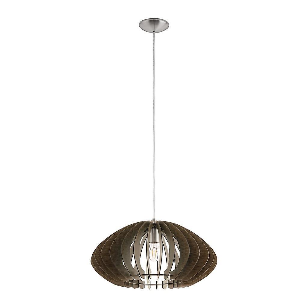 Eglo Lighting Cossano 1 Light Spherical Ceiling Pendant Satin Nickel with An Oval Shaped Wooden Shade, E27