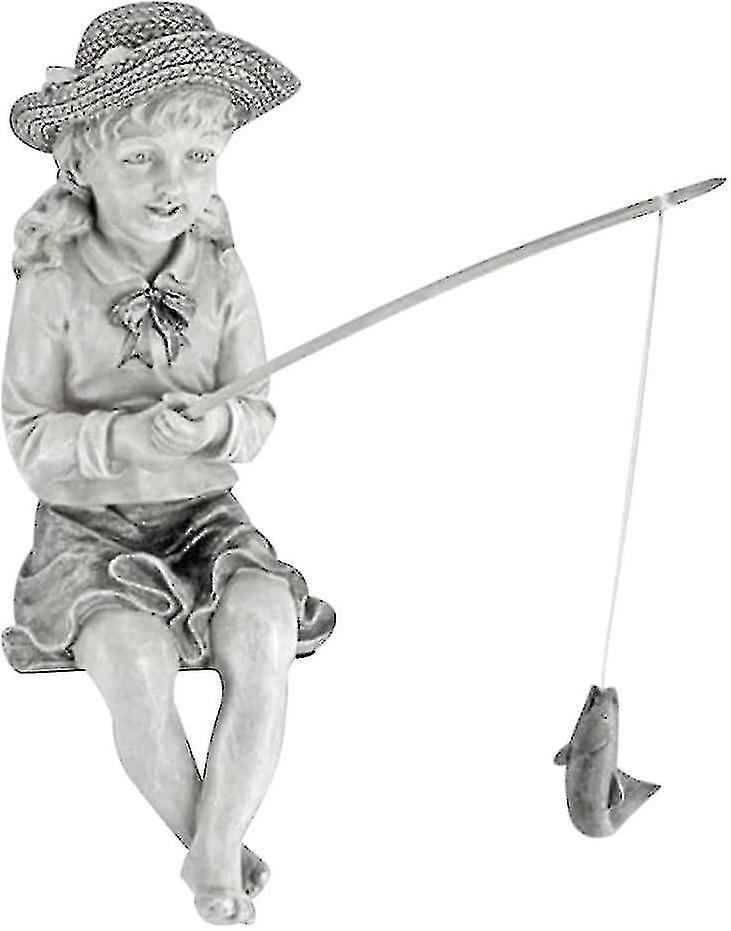 Ddyyhe Fishing Child Sculpture,garden Fisherman Statue Resin Fishing Girl Sculpture Decorative Yard Fishing Child Figurine Fishing Boy Sculpture