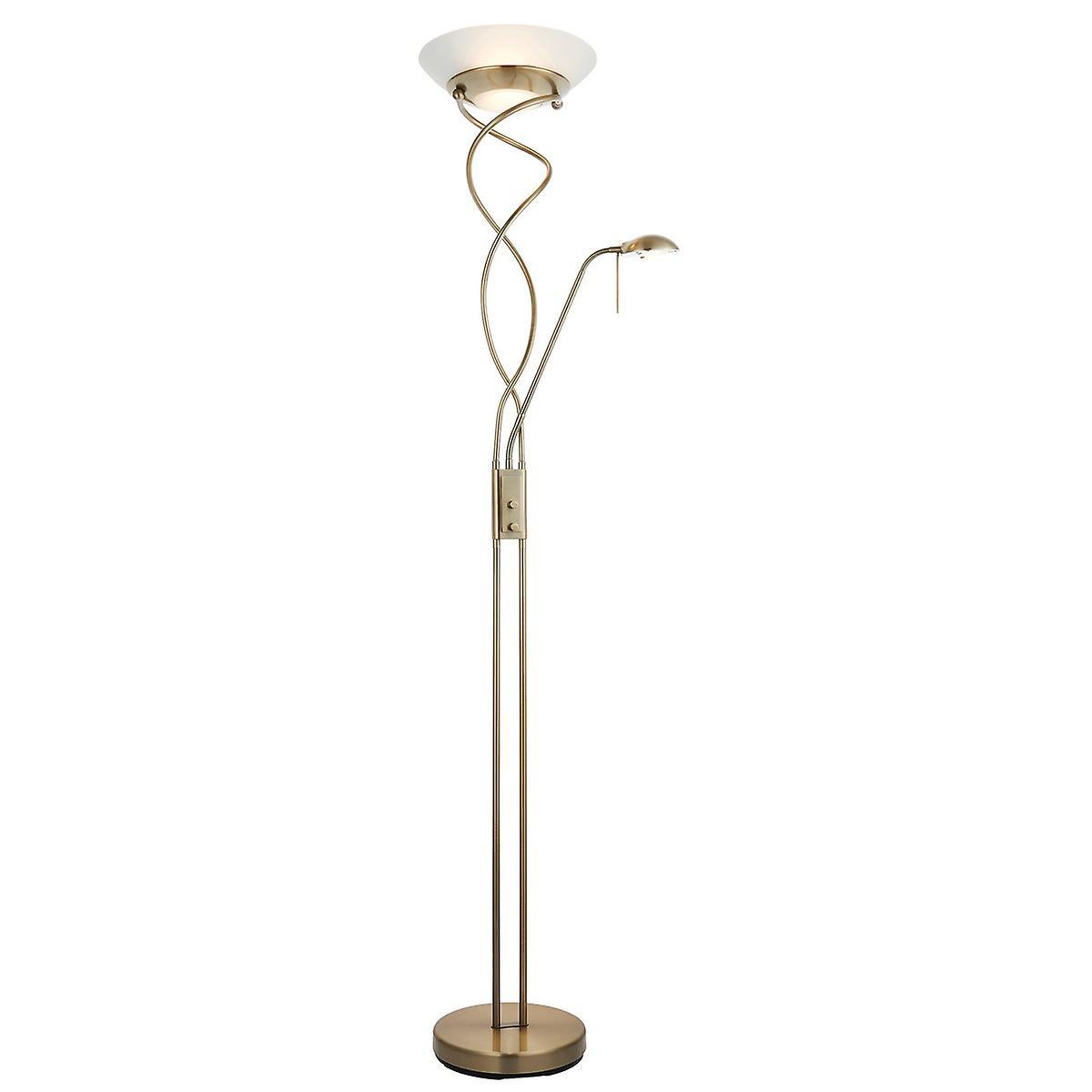 Monaco Mother and Child Floor Lamp Antique Brass Opal Glass G9