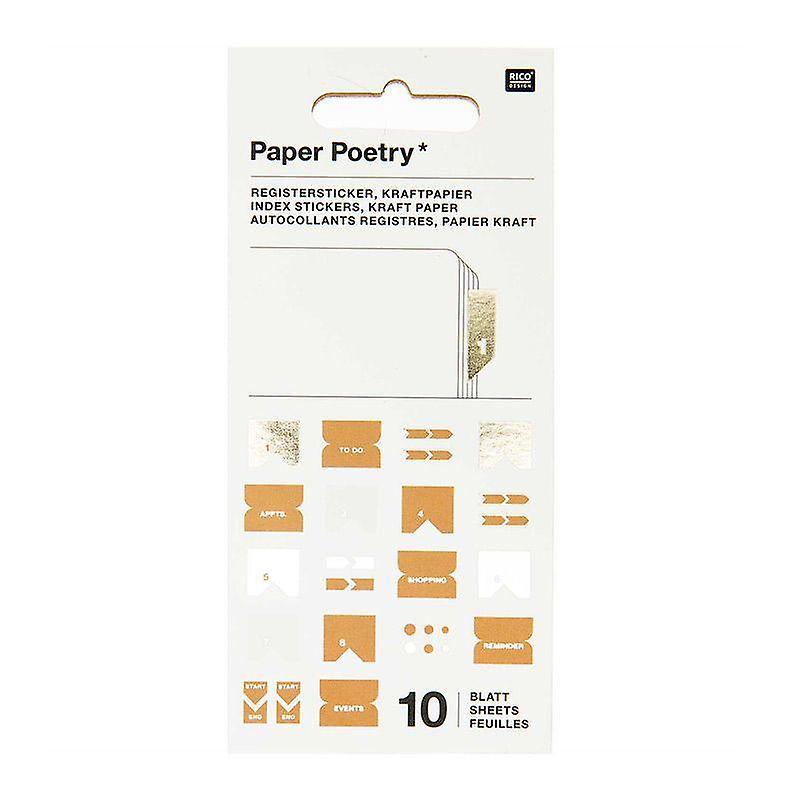 Rico Design 10 sheets of kraft paper register stickers Gold 15 x 7 cm