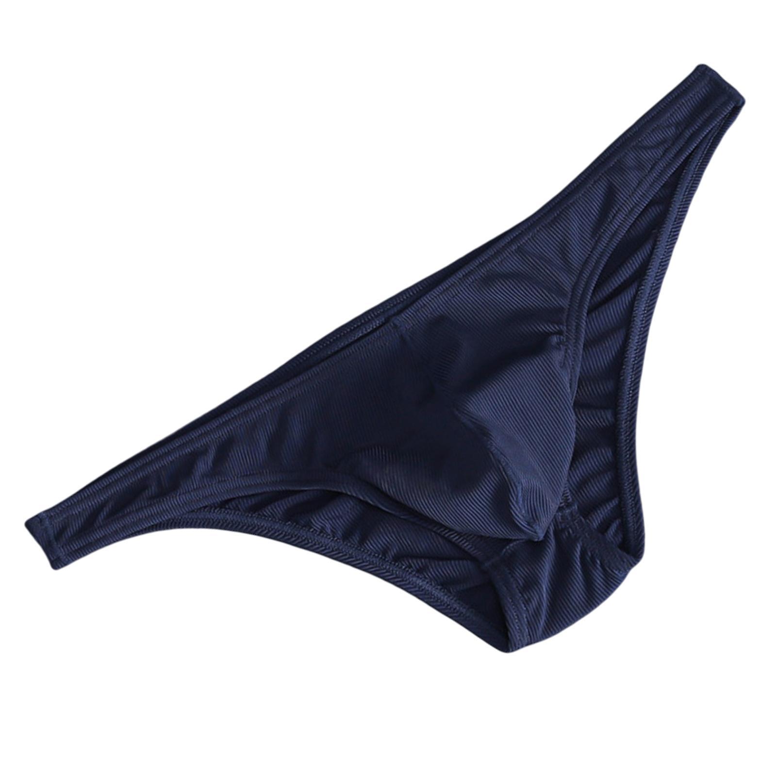 Fianao Men Briefs Ice Silk Thin Stripe Solid Color U Convex Inside Wearing Sexy Quick Dry Thong Panties Underpants Royal Blue 2XL