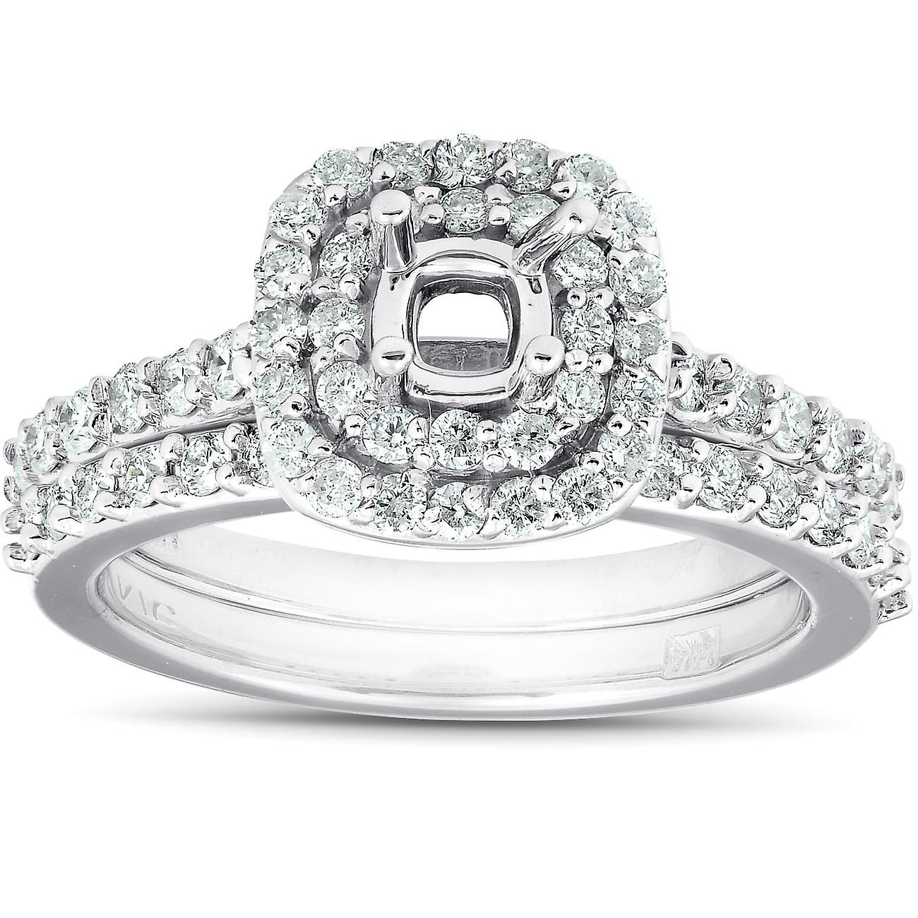 Pompeii3 3/4Ct Double Cushion Halo Diamond Engagement Ring Setting Mount 14k White Gold 5.5