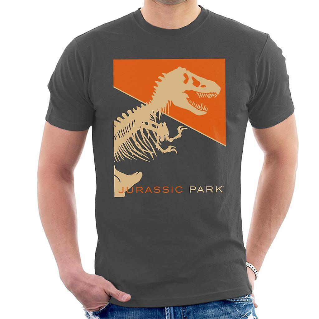 Jurassic Park T Rex Skeleton Orange Background Men's T-Shirt Charcoal Large