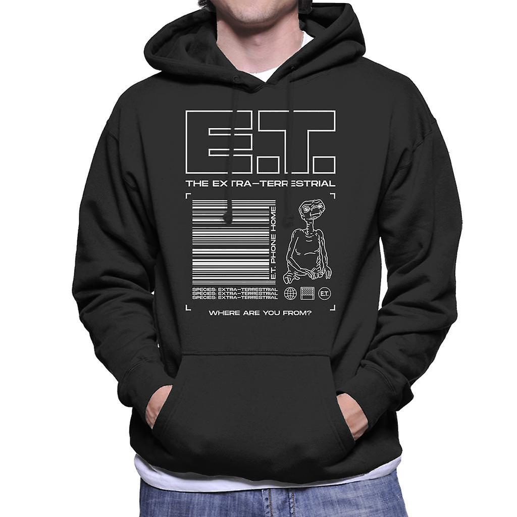 E.T. E.T. The Extra Terrestrial Where Are You From Men's Hooded Sweatshirt Black XX-Large