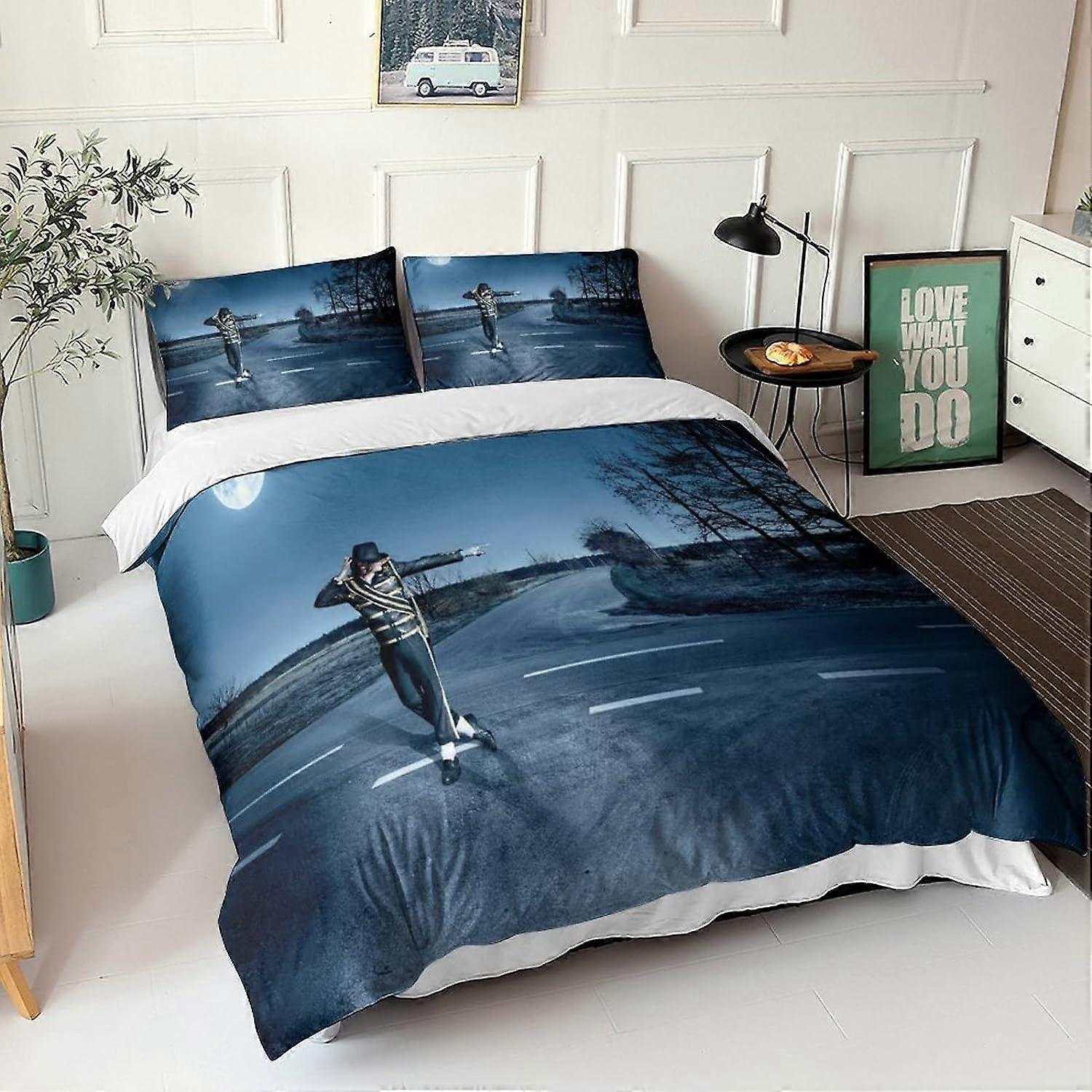 Kerota Michael Jackson Bedding Set, Microfiber Duvet Cover and Pillowcases, Musician and Dancer Pattern D with Duvet Cover Double200x200cm