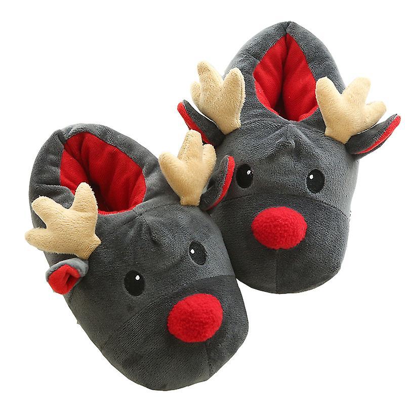 AFFINEST Winter Christmas Deer Slippers Cozy Memory Foam Scuff Slippers Slip On Warm House Shoes Indoor HZYH0117 Gray 37