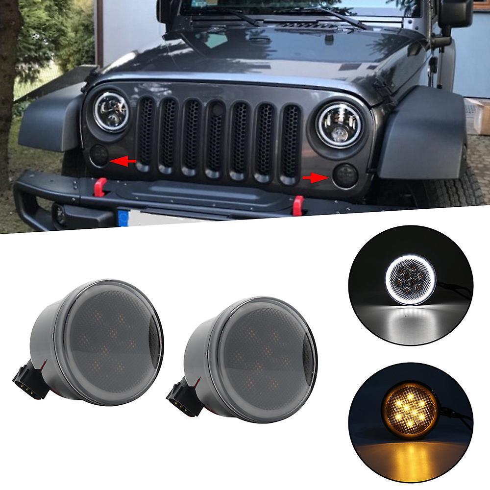 Car Light 2x Amber Front Led Turn Signal Light Assembly For 2007~2018 Jeep Wrangler Jk Turn Lamp Indicator Smoke Side Marker Parking Lamp Turn Sign...