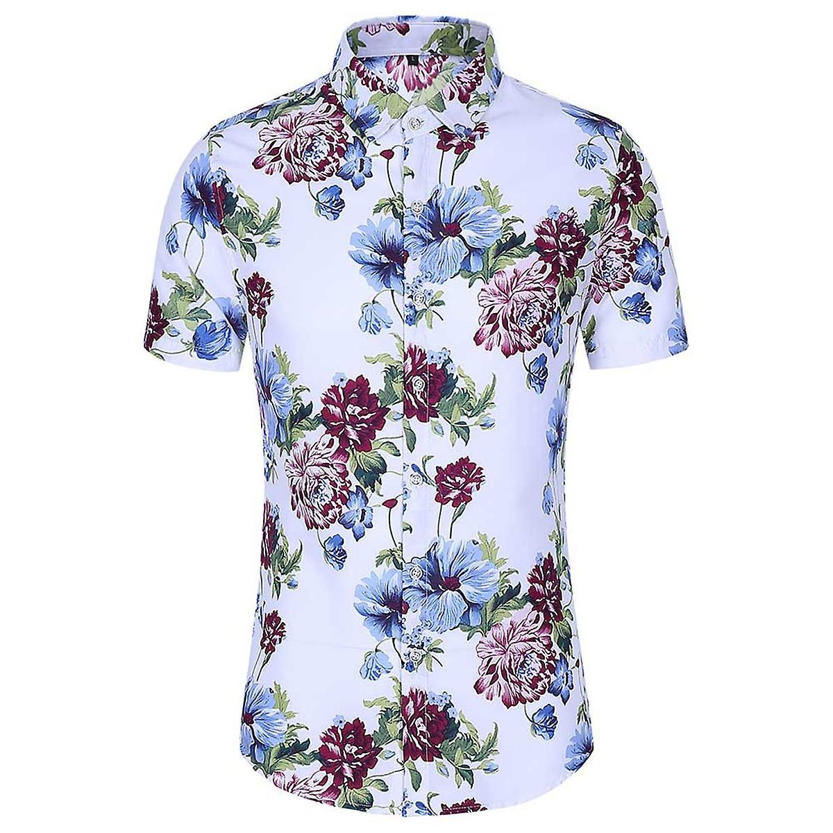 Allthemen Mens Casual Summer Printed Beach Vacation Shirt Blue/Green/Pink XS