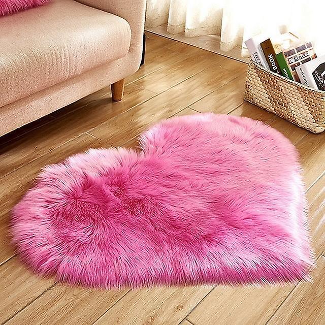 Slowmoose Heart Shaped Shaggy Carpet Wool Faux Fluffy Mats - Artificial Sheepskin Hairy rose red 40x50cm long velvet