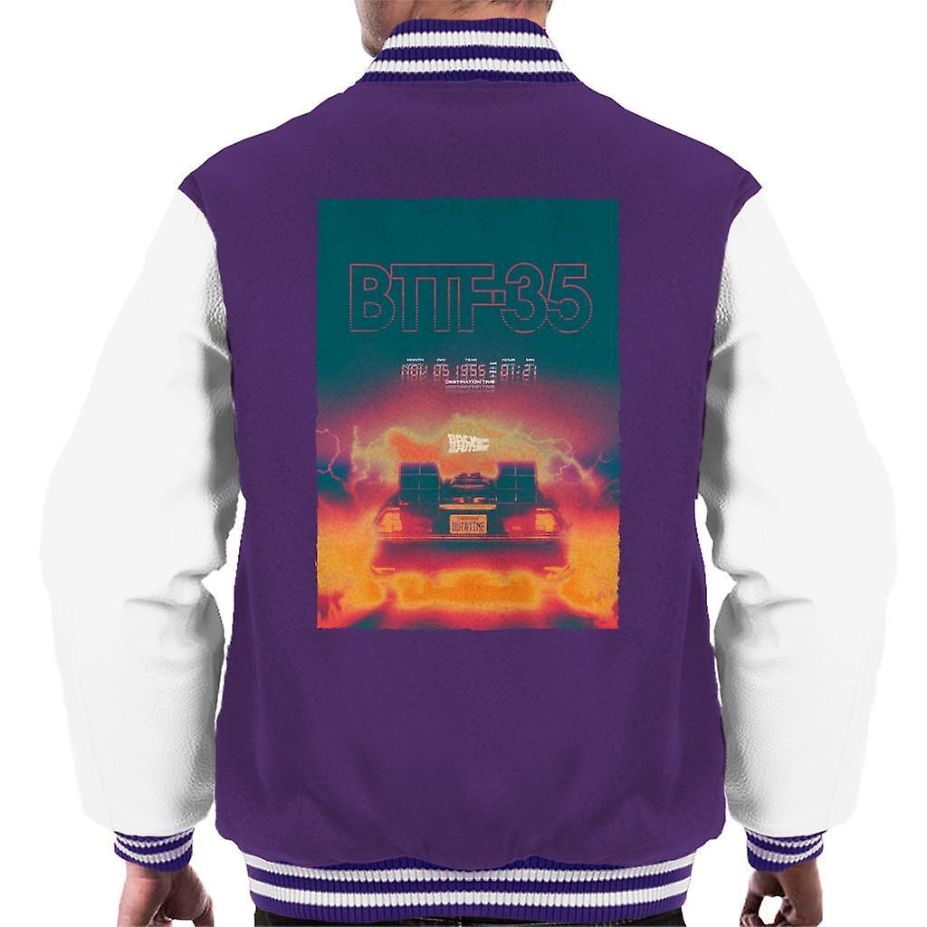 Back to the Future Delorean 35 Electric Flames Men's Varsity Jacket Purple/White Medium