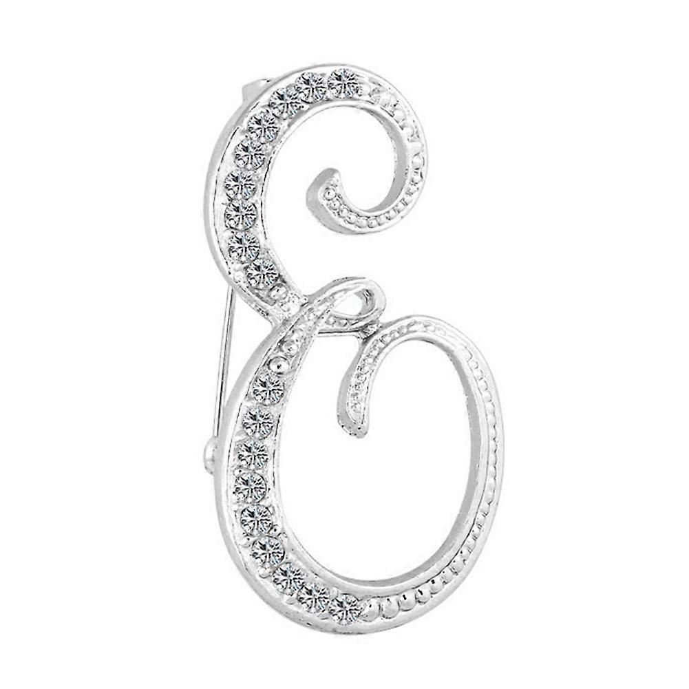 Auleset 1 Pc Fashion Unisex Rhinestone English Letters Alphabet A-Z Brooch Pin Ornament Silver E