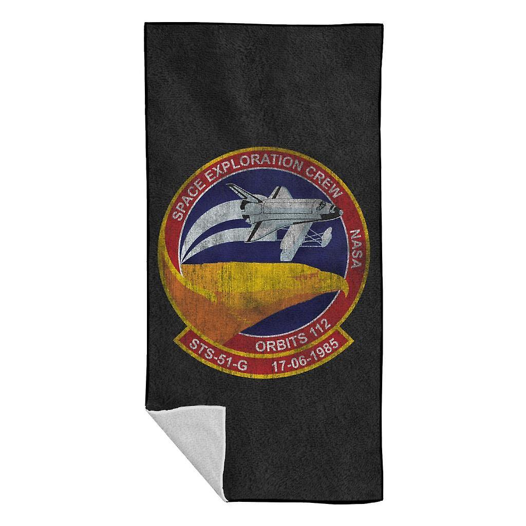 NASA STS 51 G Discovery Mission Badge Distressed Beach Towel Black 70 x 140cm