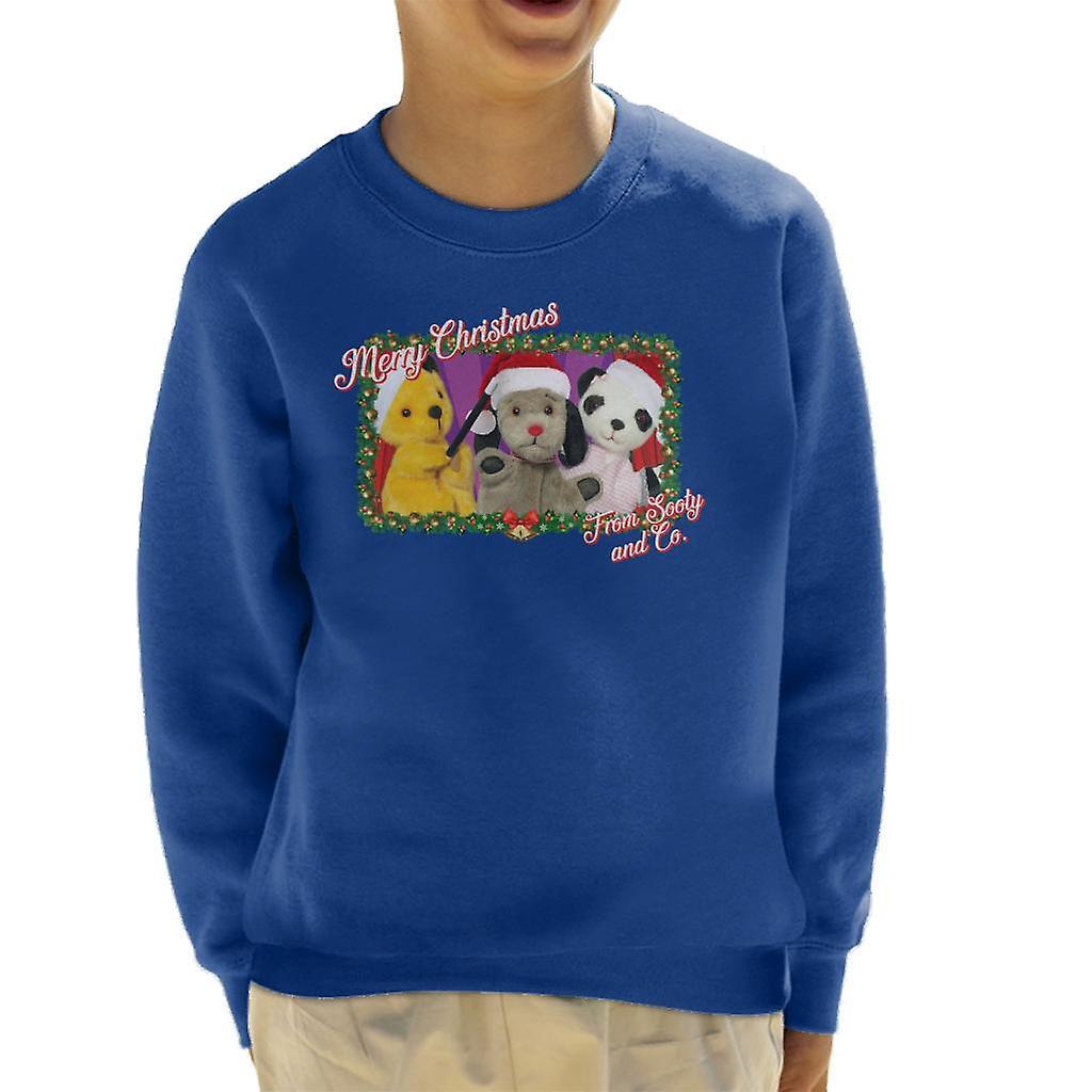 Sooty Christmas Merry Xmas From Sooty And Co Kid's Sweatshirt Royal Blue Large (9-11 yrs)