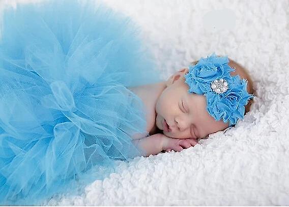 Slowmoose Baby Tutu Skirt And Flower Headband Photography Fluffy Blue 3M