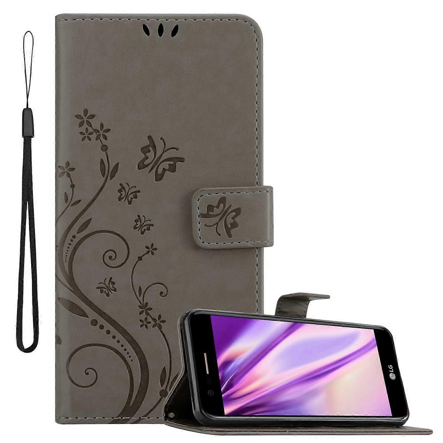 Cadorabo LG K10 2018 / K11 / K11 PLUS Protective Case - with Floral Pattern and Card Slot FLORAL DARK LILA