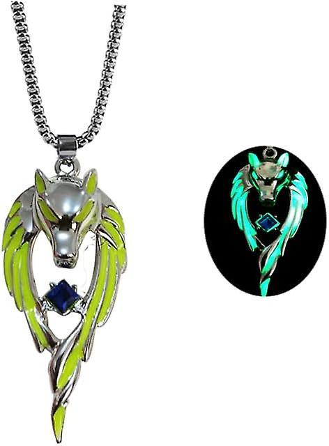 Heyone Wolf Necklace Pendant For Women Men Stainless Steel Luminous Animal Wolf Totem Necklace Teen Halloween Glow In The Dark Jewelry