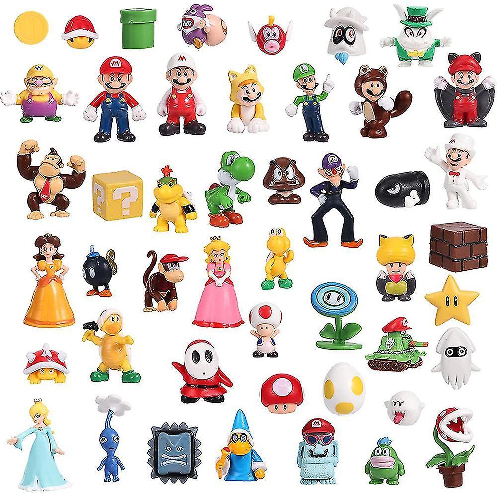 Aswei 48pcs Super Mario Bros Minifigure Toys Doll Action Figures Collectible Model Ornament Birthday Cake Topper Gift