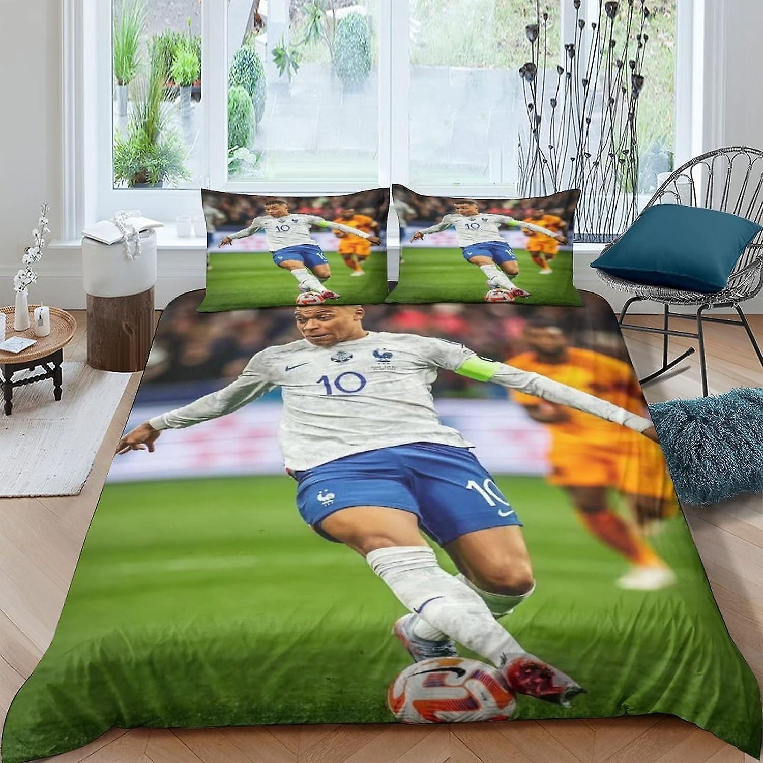 Kerota Kylian Mbapp Captain Bedding Set France Football Star Printed Duvet Cover with Matching Pillowcases - 100% Soft and Comfortable Microfiber S...