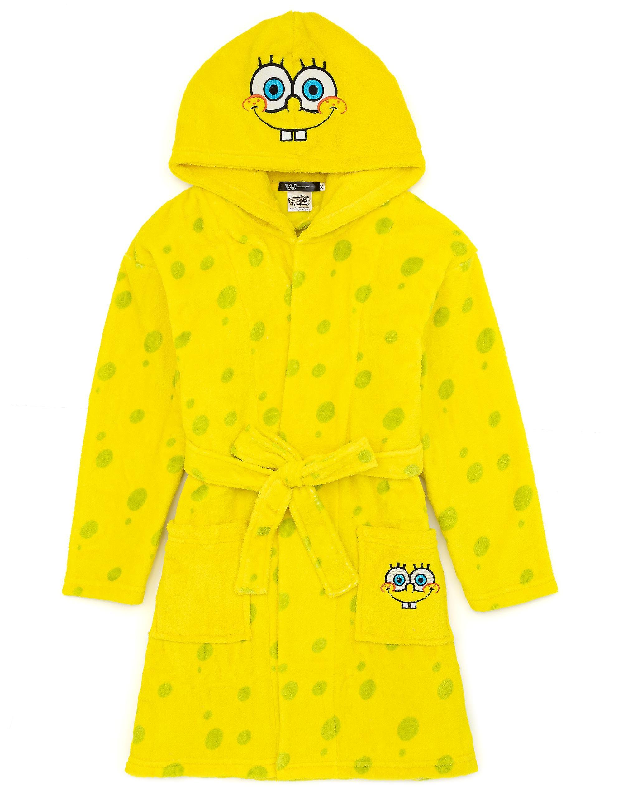 SpongeBob SquarePants Unisex Kids Bathrobe Yellow Spongebob Squarepants Novelty Face Hood 5-6 Years