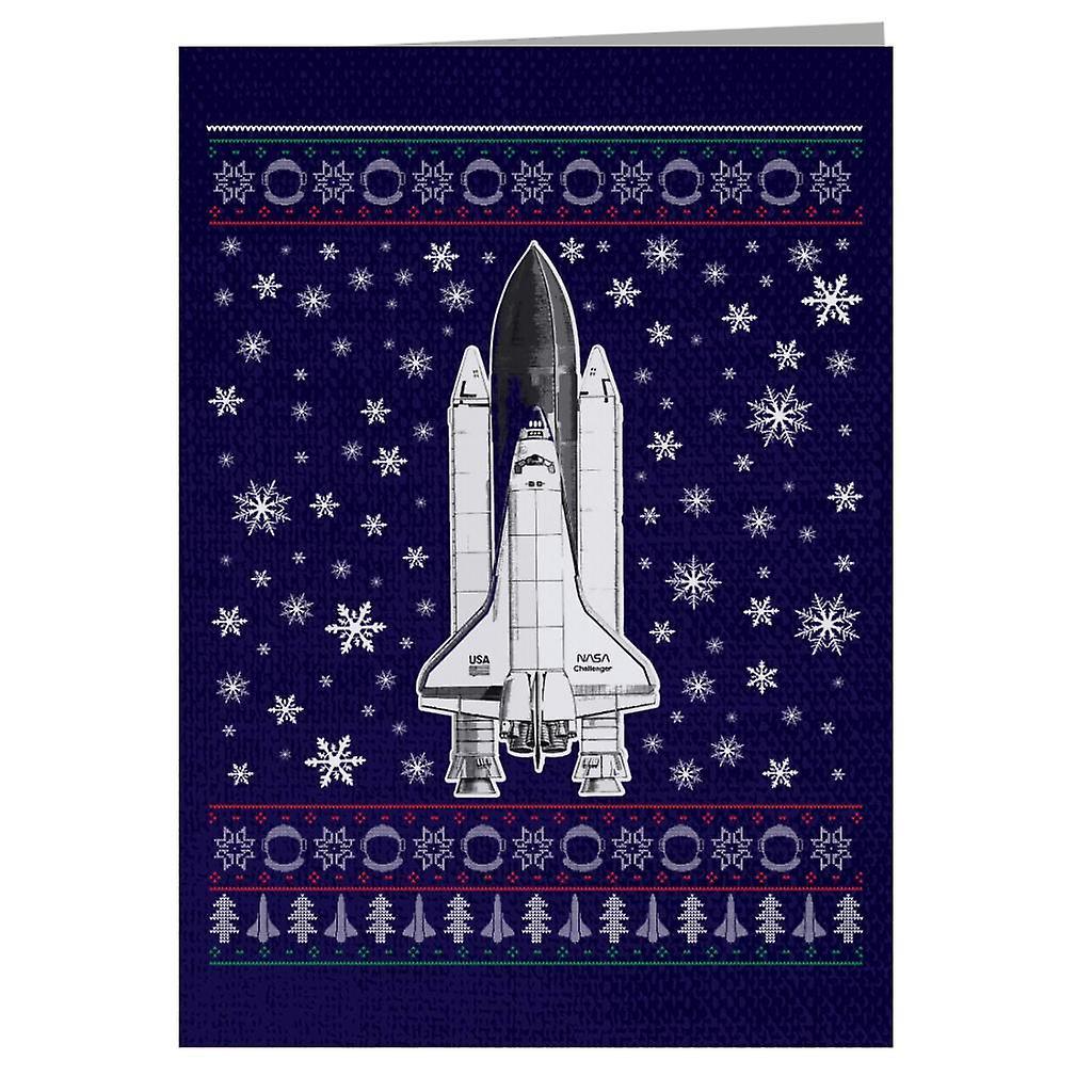 NASA Challenger Shuttle Christmas Knit Pattern Greeting Card Navy Blue 14.5 x 21cm