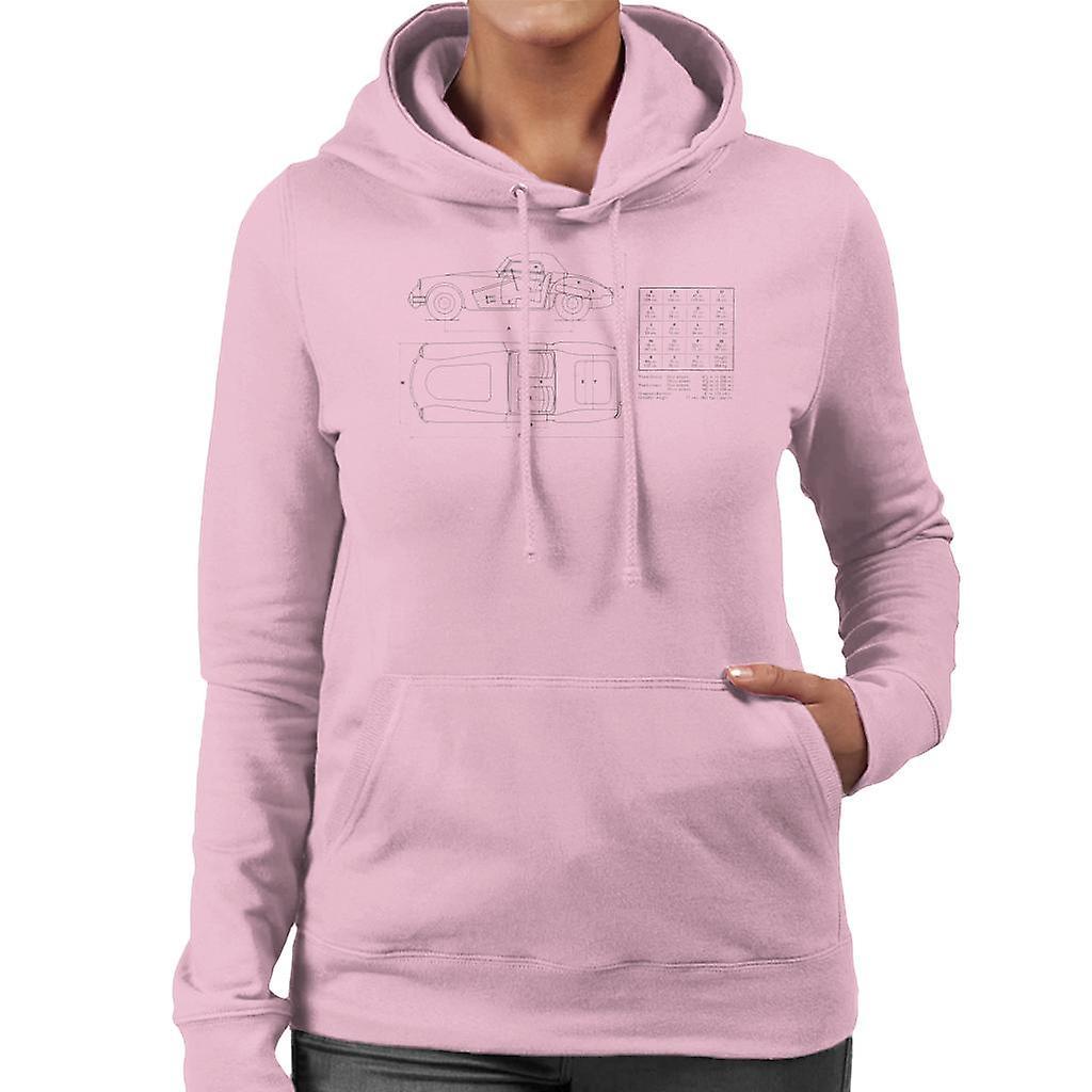 MG Schematic British Motor Heritage Women's Hooded Sweatshirt Light Pink Large