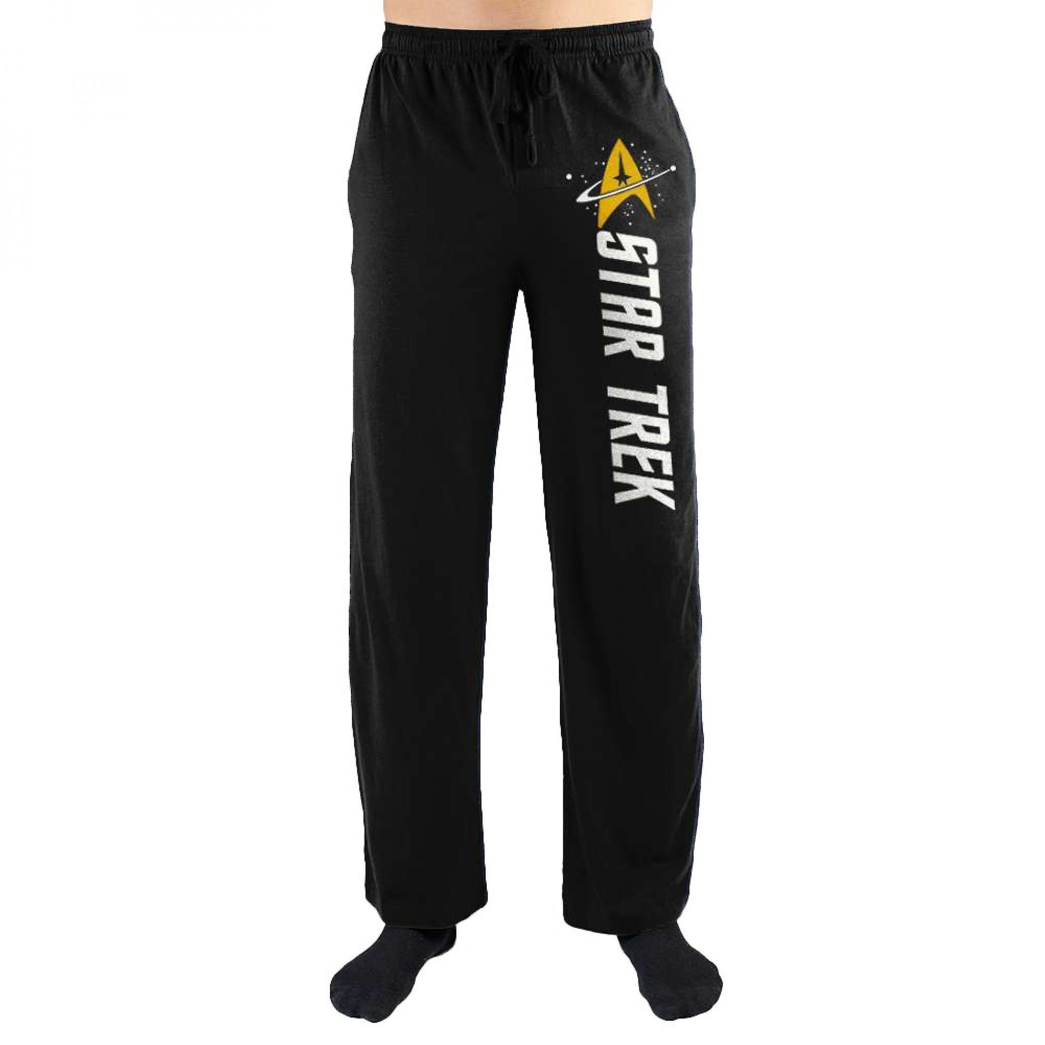 Tv Shows Star Trek Gold Emblem Pajama Sleep Pants Black Medium (32-34)