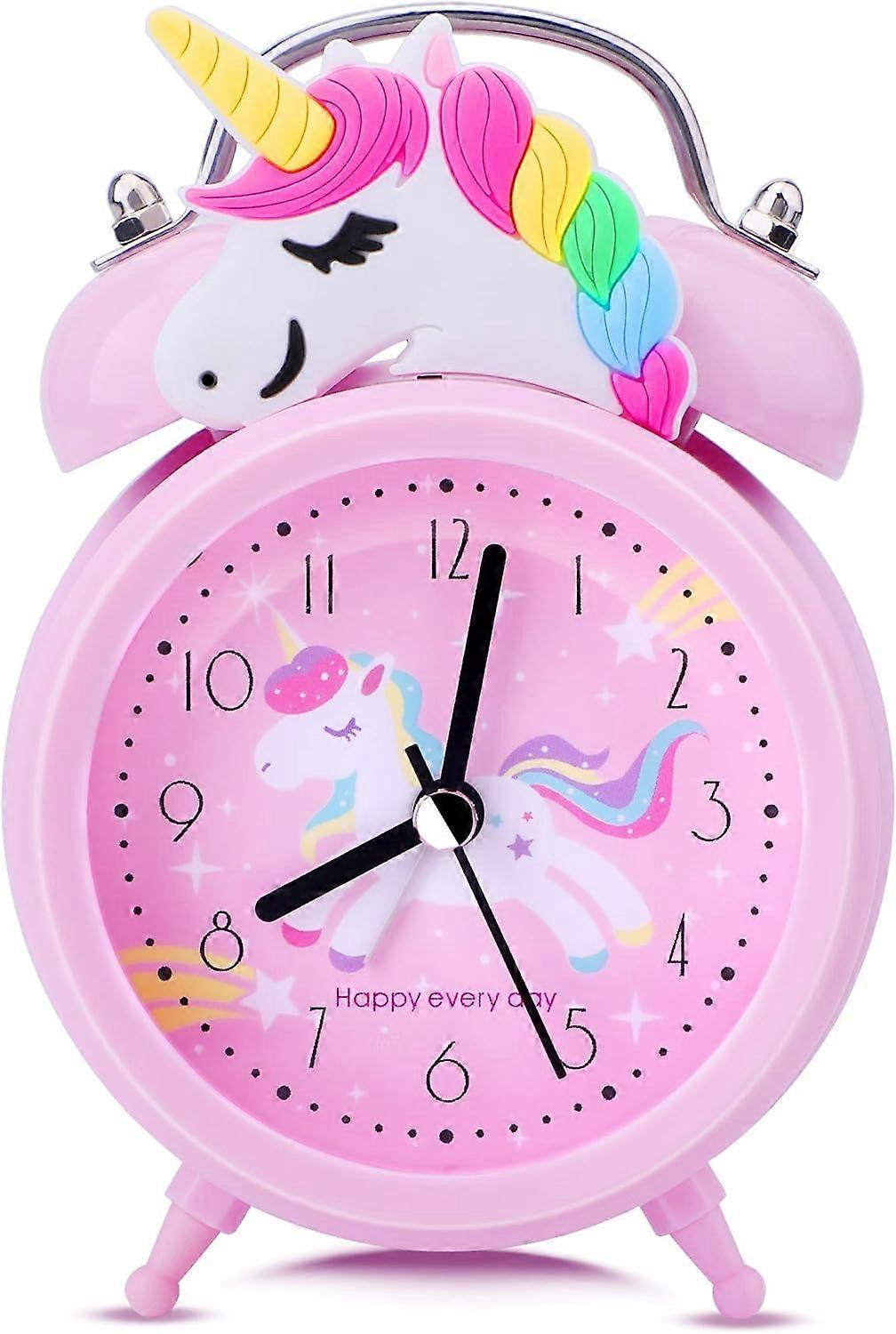 Szyy Unicorn Alarm Clock for Girls Silent Bedside Alarm Clock with Backlight Vintage Non-Ticking Clock with Two Bells