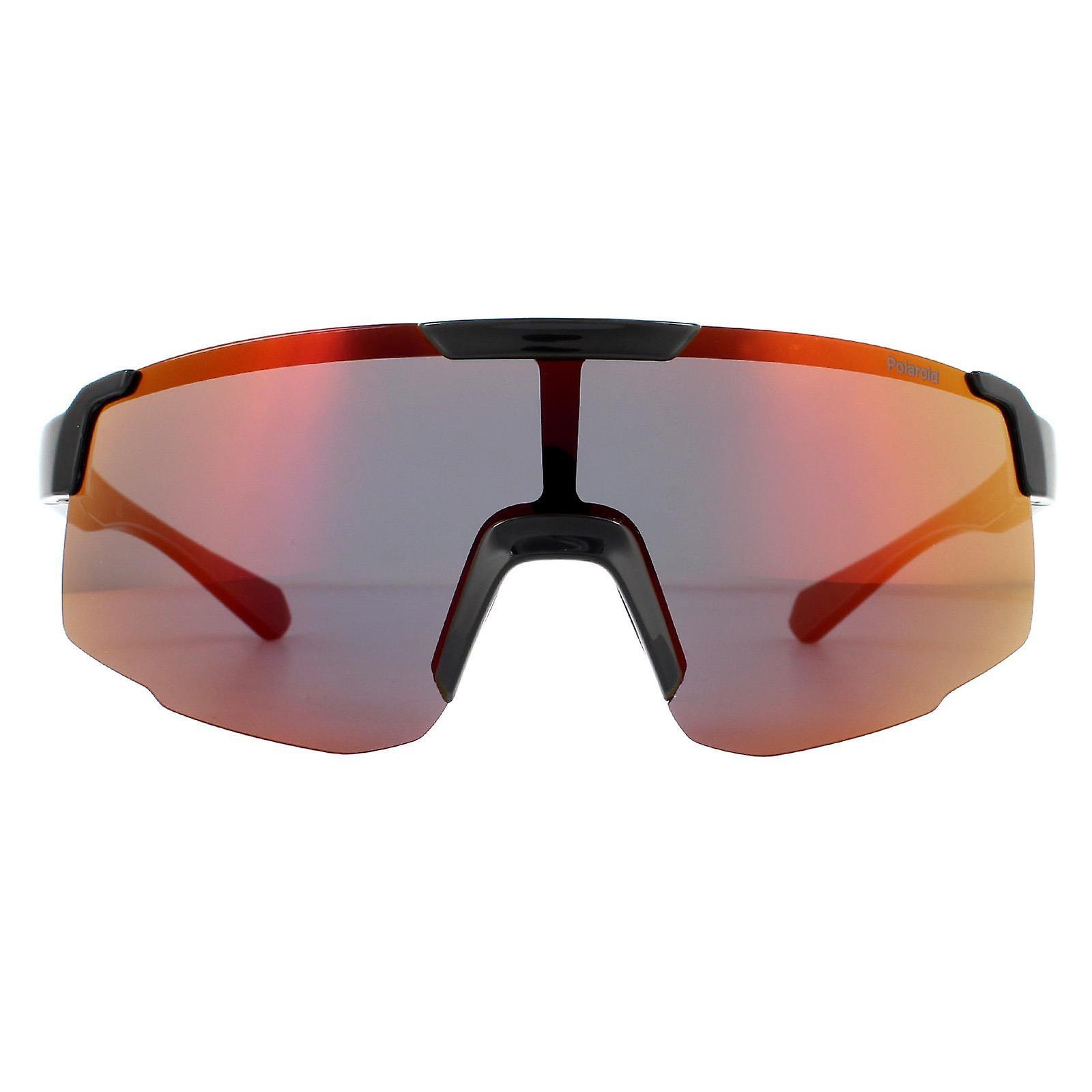 Sport Shield Black Red Mirror Polarized Sunglasses