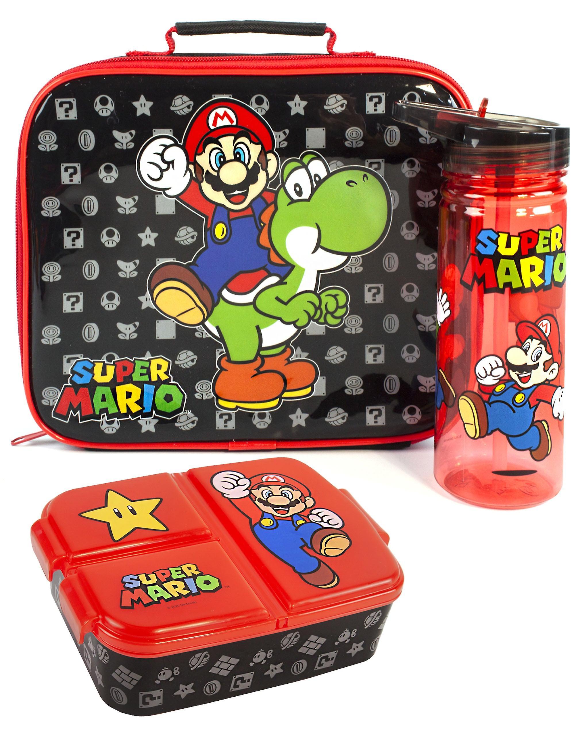 Vanilla Underground Nintendo Unisex Kids Lunch Bag Bottle and Snack Pot Black Mario Yoshi Print - One Size