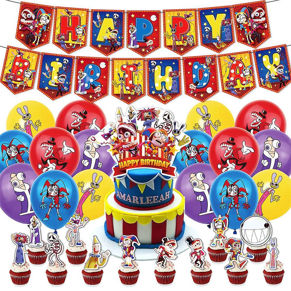 Waytogo The Amazing Digital Circus Theme Kids Children Happy Birthday Party Decoration Balloons Banner Flag Cake Toppers Supplies Set Kit