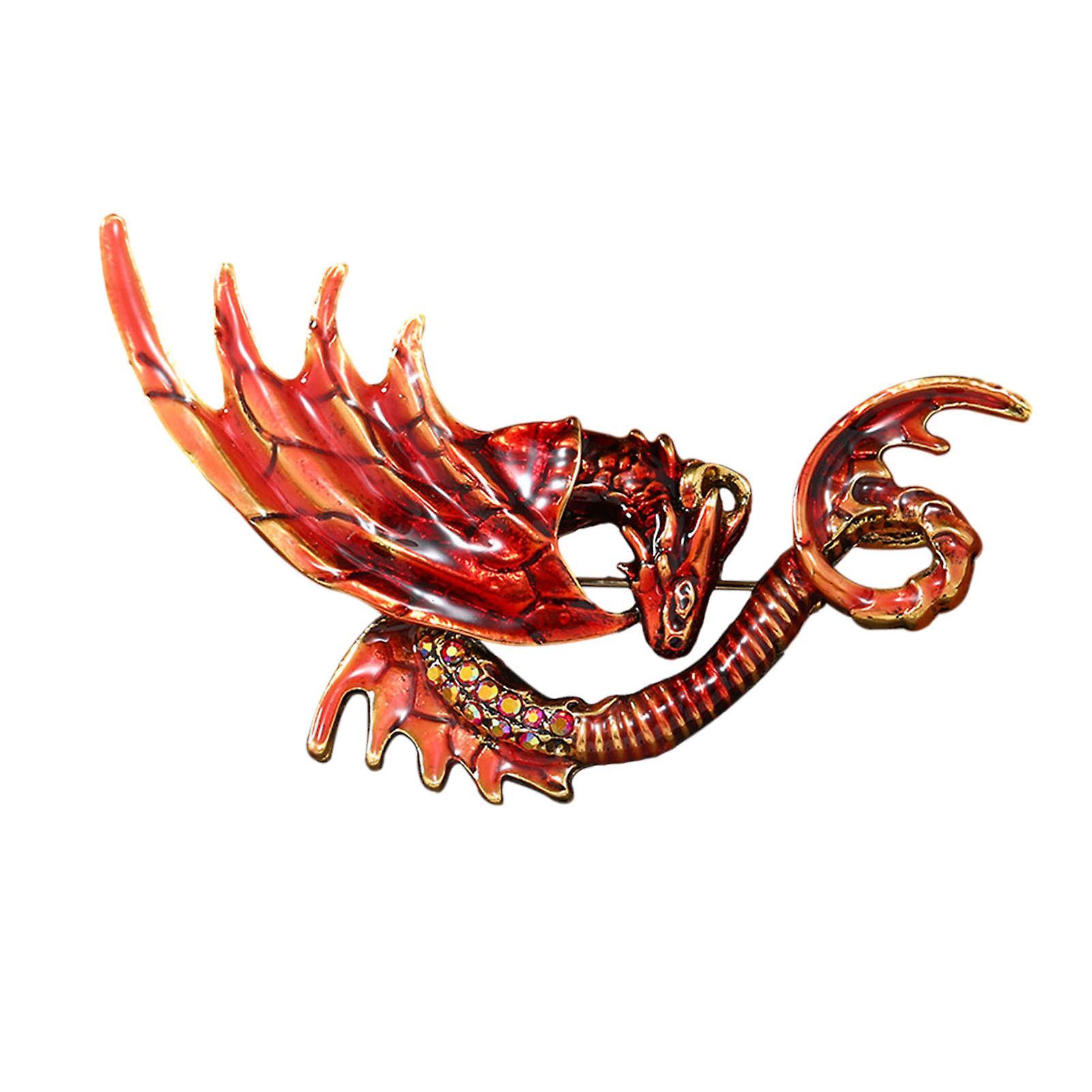 Auleset Unisex Dragon Shape Brooch Colorful Rhinestones Enamel Pin Suit Lapel Badge Clothing Jewelry Accessories Red