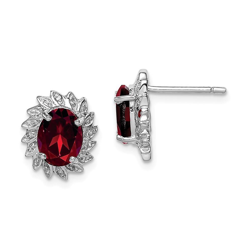 JewelryWeb 925 Sterling Silver Oval Solid Polished Open back Rhodium Garnet and Diamond Post Earrings Measures 12x10mm Wide Jewelry