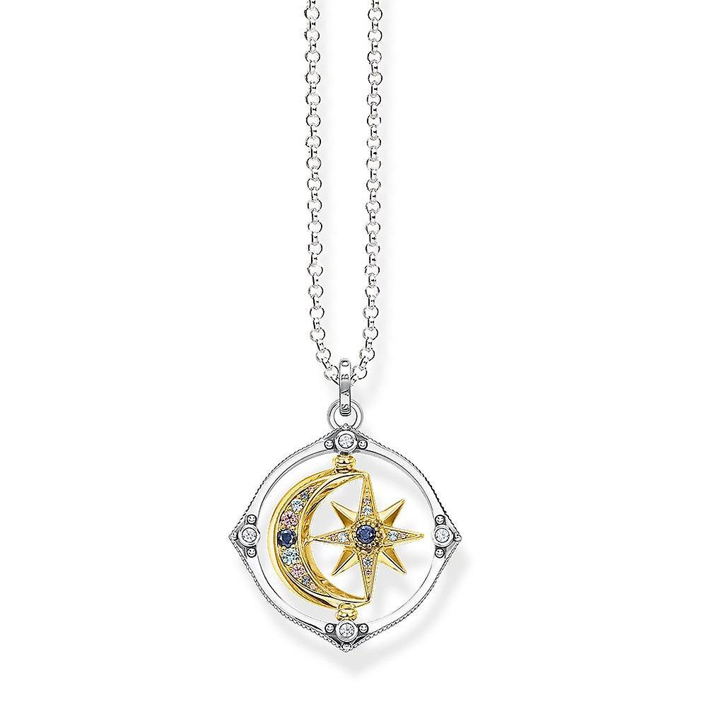 Women's Thomas Sabo Sterling Silver Sterling Silver Gold Plated Stones Zirconia Moon & Stars Necklace KE1983-556-7-L70