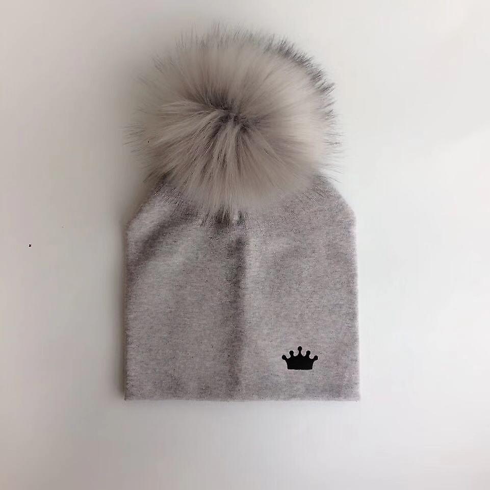 Slowmoose Baby Cotton Hats, Pom Crown Hat 3-8 years / 1 gray4