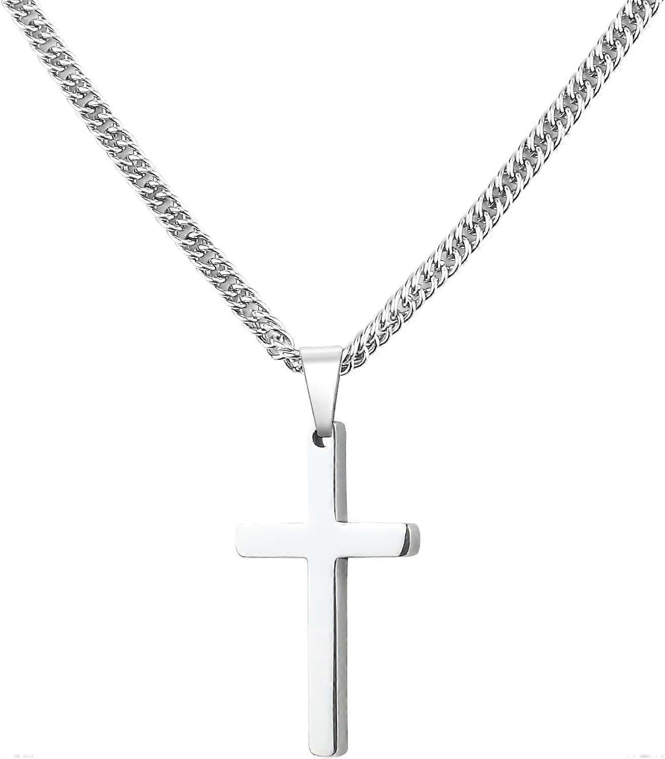 Morakot Cross Necklace for Men,Rope Chain Gold/Silver Stainless Steel Pendant Jewelry Gift, 18-26 Inch Silver 1 26 inches