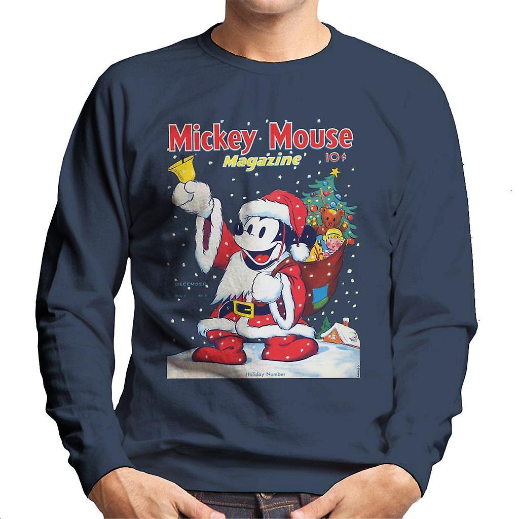 Disney Christmas Mickey Mouse Ringing Bell Men's Sweatshirt Navy Blue Medium