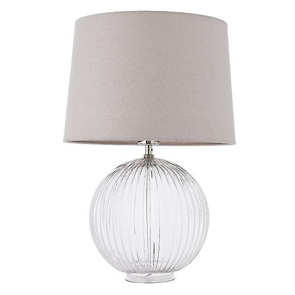 Endon Lighting Mia Table Lamp Clear Ribbed Glass & Natural Linen 1 Light IP20 - E27