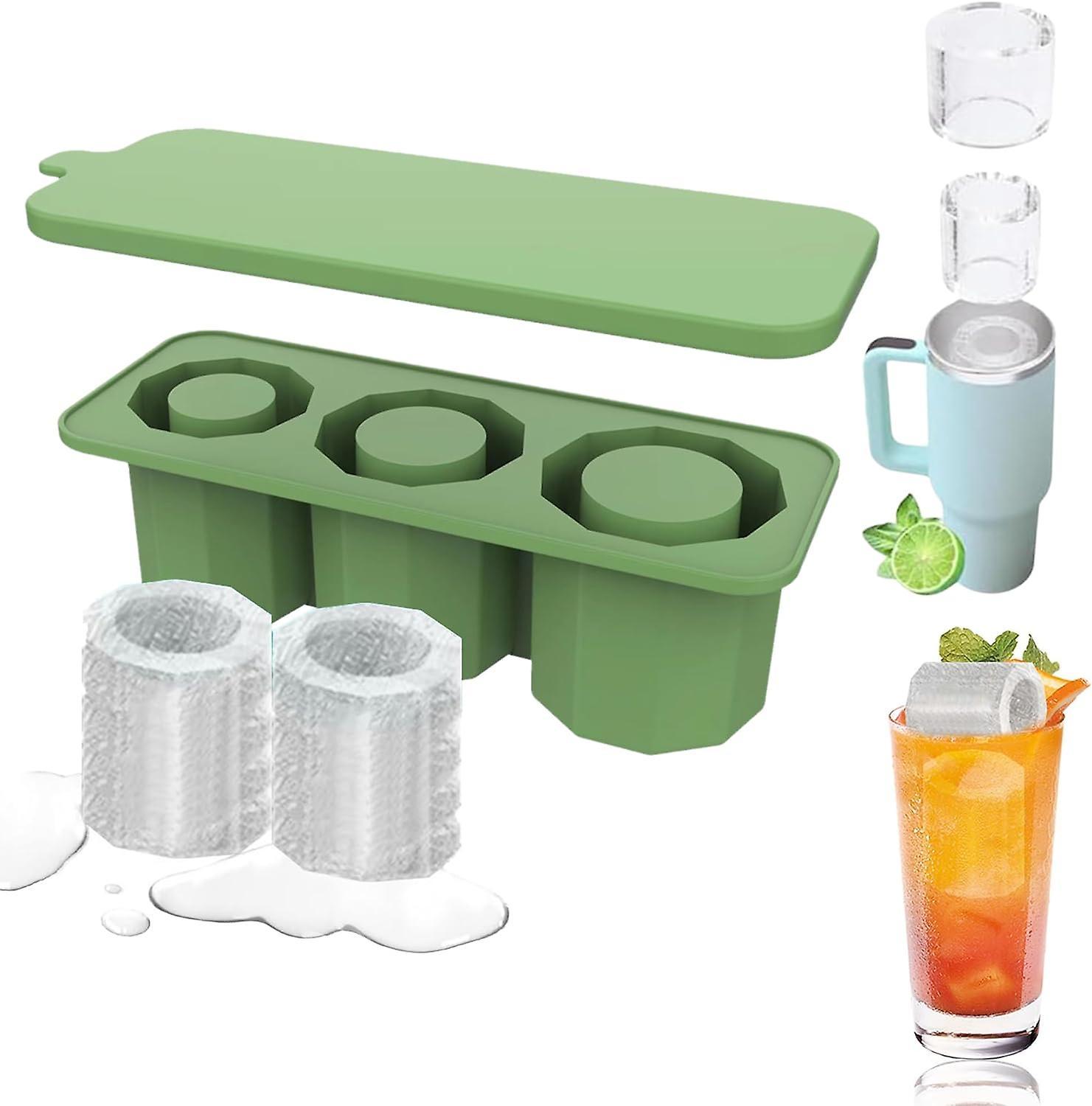 Nspiel Ice Cube Tray for Stanley Cup, Silicone Cylinder Ice Mold with Lid, Hollow Cylinders Ice Cube Mold for Freezer, Gift for Stanley Lover green