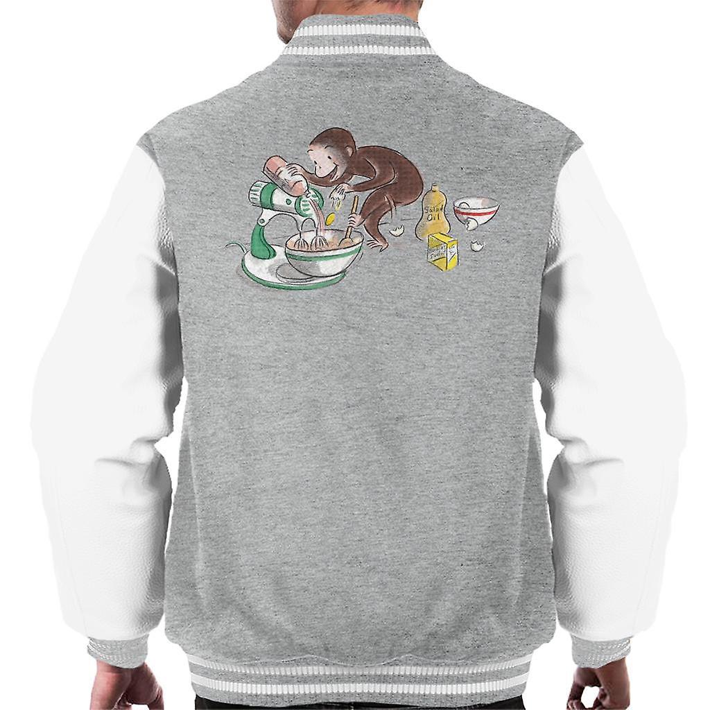 Curious George Cooking Men's Varsity Jacket Heather Grey/White Large