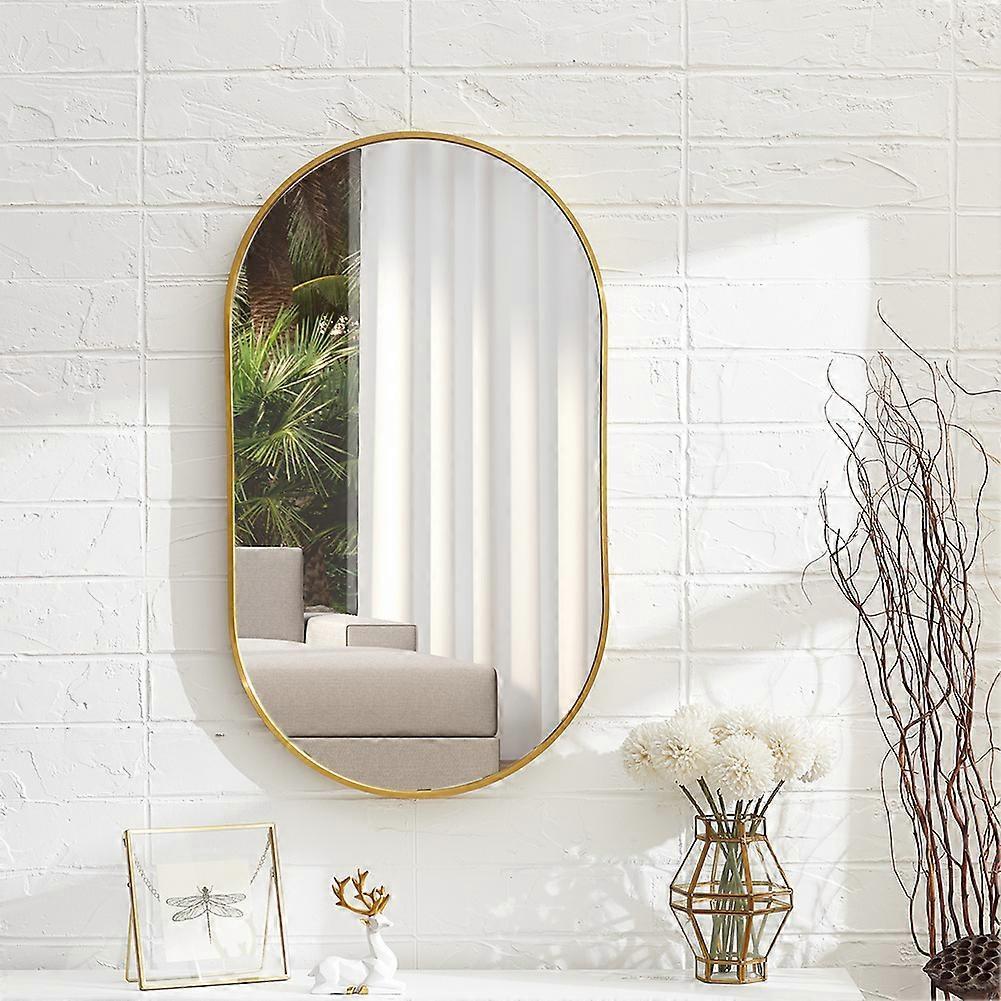 Living And Home Modern Oval Metal Wall Mirror Gold