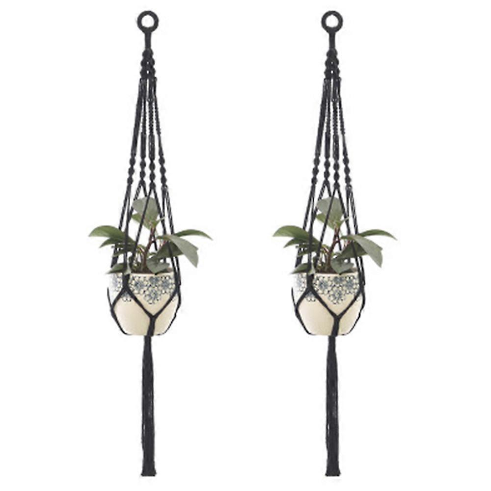 Wuhing 2Pcs Macrame Plant Hangers Indoor Outdoor Hanging Planter Basket Cotton Rope Hand-knitted Flower Pot Net Bag Style 4