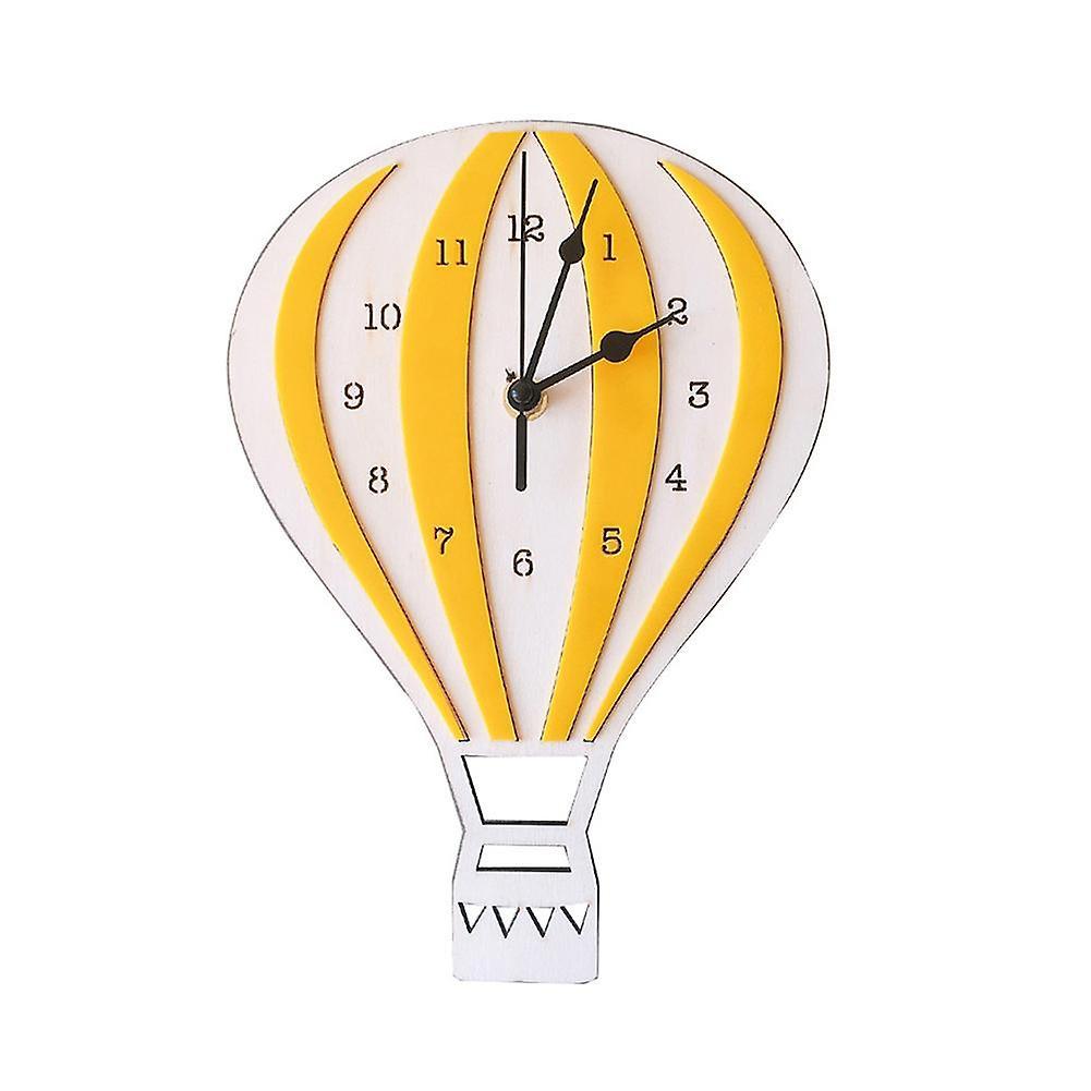 ZHOUBA Nordic Style Hot Air Balloon Shape Wooden Mute Wall Clock Kid Bedroom Home Decor Yellow