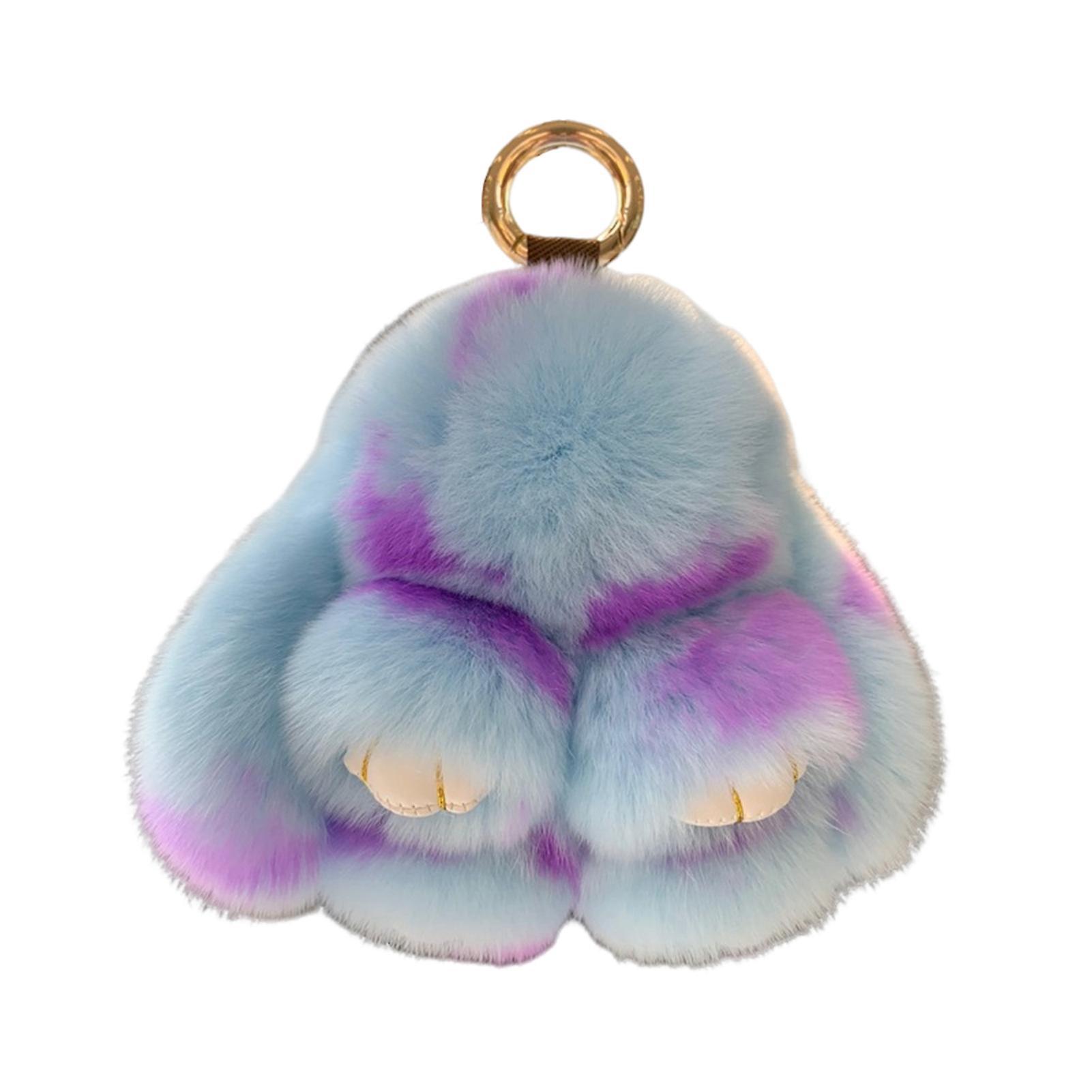 Haloppe Rabbit Plush Pendant Super Soft Faux Fur Bunny Doll Plushies Backpack Decor Colored Rabbit Doll Plush Keychain Pendant Girl Gift Blue