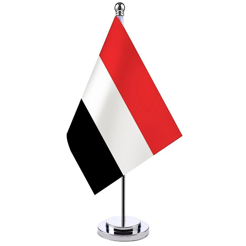 Scitoo 14x21cm Office Desk Flag Of Yemen Banner Boardroom Table Stand Pole The Yemeni National Flag Set Meeting Room Decoration Yemen Silver