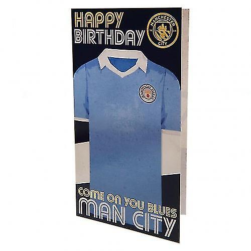 Manchester City FC Retro Birthday Card Sky Blue/Gold/White 22cm x 12cm