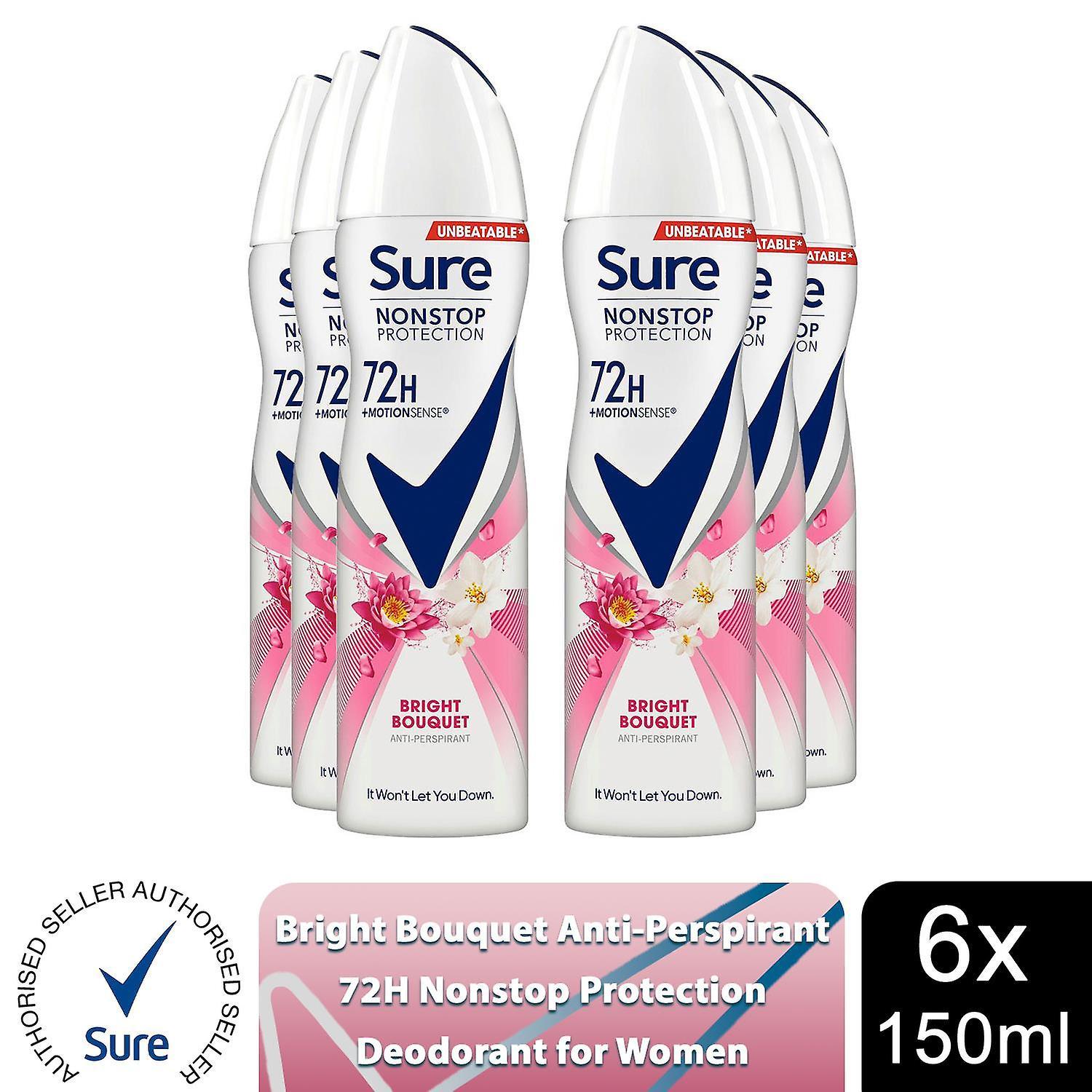 Sure Women Anti-Perspirant 72H Nonstop Protection Deo Bright Bouquet 150ml, 6pk