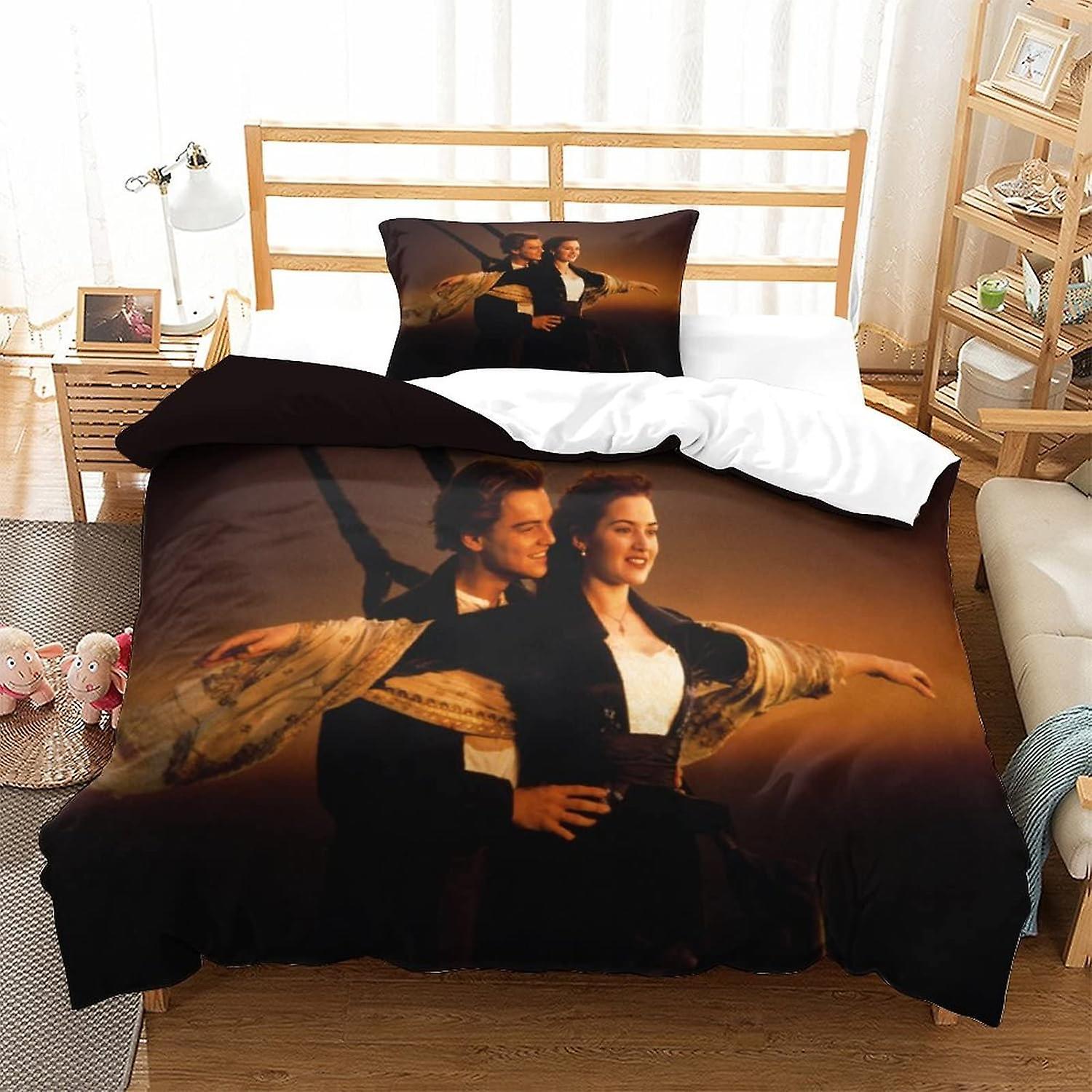 Kerota Titanic Duvet Cover with Pillowcases Jack and Rose Printed Bedding Set D Duvet Cover Set in Suitable for Boys Girls Teens c Double200x200cm