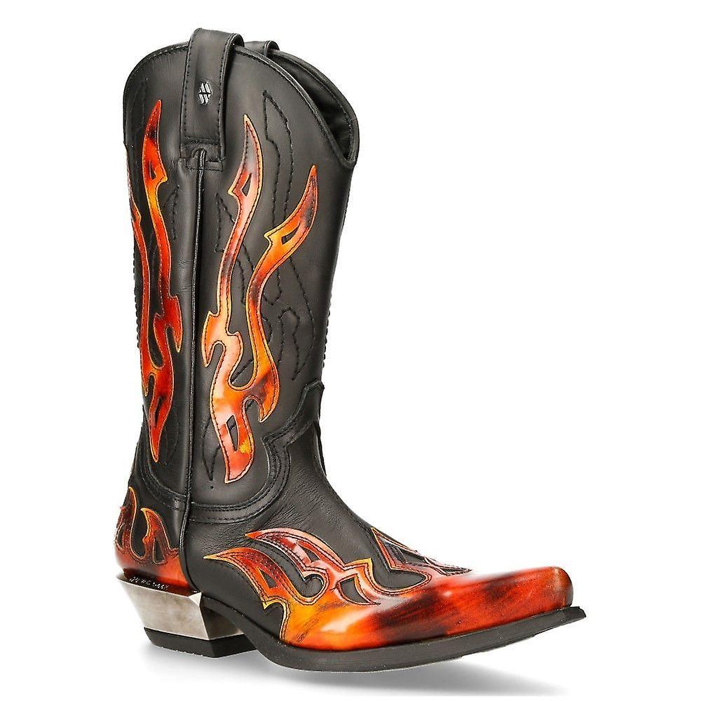 New Rock Flame Accented/Red Mid-Calf Cowboy Boots-7921-S2