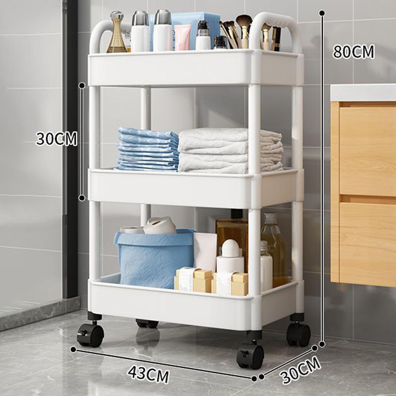 Baodan 3-Tier Rolling Storage Cart With Wheels-Durable Plastic Multi-Room Organizer For Kitchen- Living Room-Office -Bathroom WH