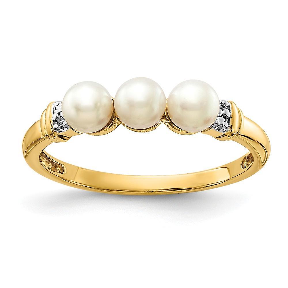 JewelryWeb 14k Yellow Gold Polished Diamond and Freshwater Cultured Pearl Ring Size 7.00 Jewelry Gifts for Women 6